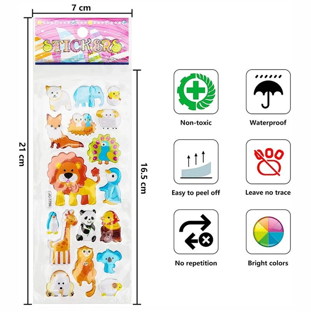 Kids Stickers 40 20 Different Sheets 3D Puffy Bulk Stickers for Girl Boy Birthday Gift Scrapbooking Teachers Animals Cartoon