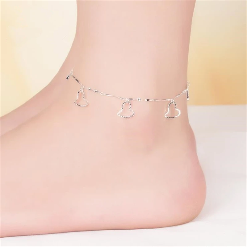 KOFSAC New Fashion 925 Sterling Silver Anklets For Women Party Summer Lady Beach Ankles Chain Exquisite Love Heart Foot Jewelry