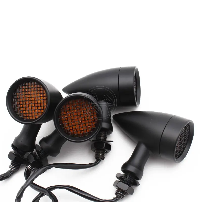 2 Paar Zwarte Motorfiets Aluminium Retro Bullet Led Richtingaanwijzer Lamp Remlicht Mesh Lens Voor Harley Chopper Bobber Yamaha honda