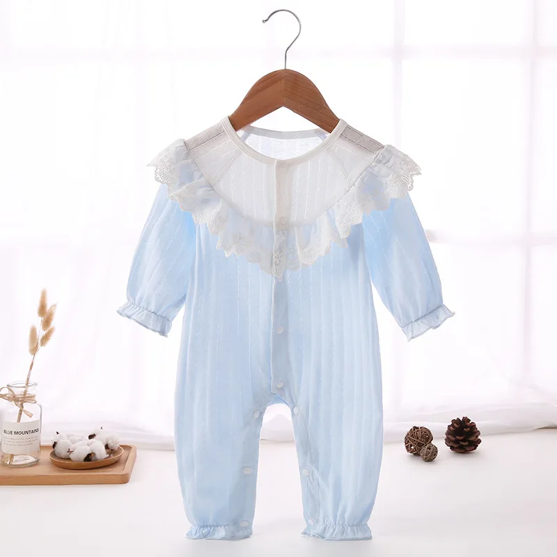 

Breathable Baby Coveralls Baby Cotton Newborn Striped Lace Coveralls Loose Coveralls Breathable Baby Clothing