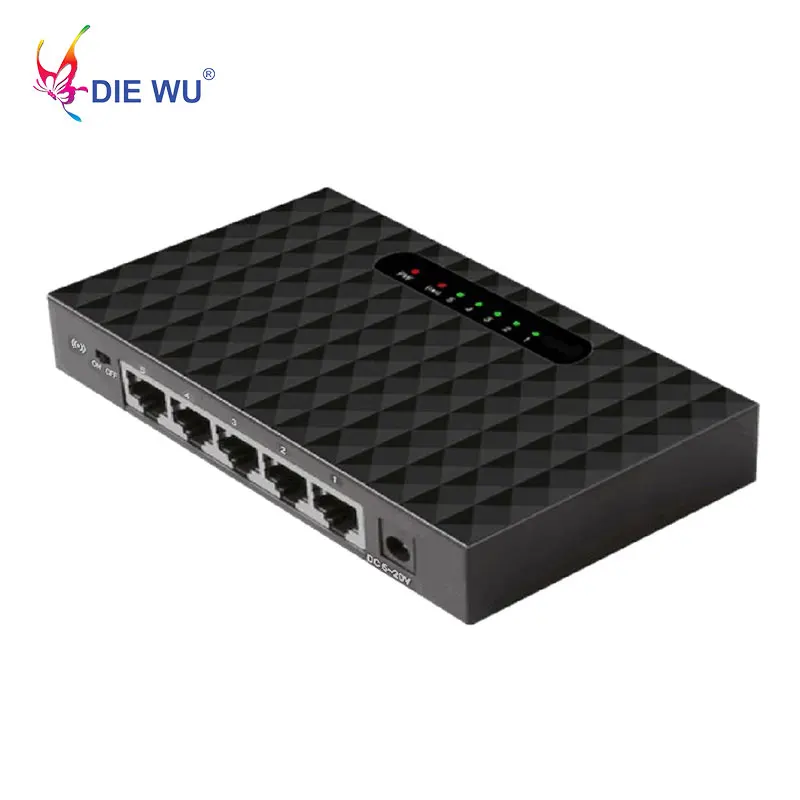 

DIEWU 5 port fast ethernet switch 10/100mbps RJ45 Ethernet Lan Adapter 5-20V input with Signal amplification Plastic case