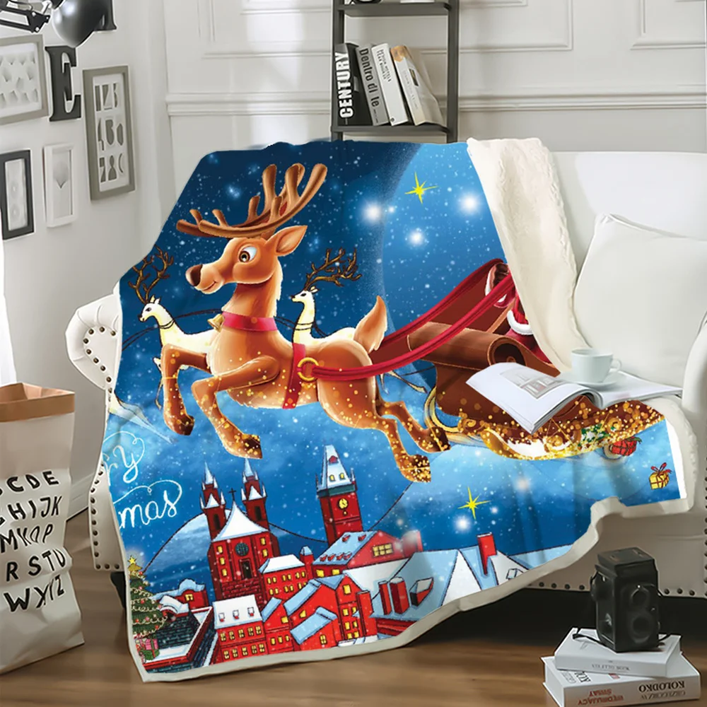 

CLOOCL Merry Christmas Santa Claus Christmas Elk Blanket 3D Print Quilt Home Hiking Picnic Travel Double Layer Throw Blanket