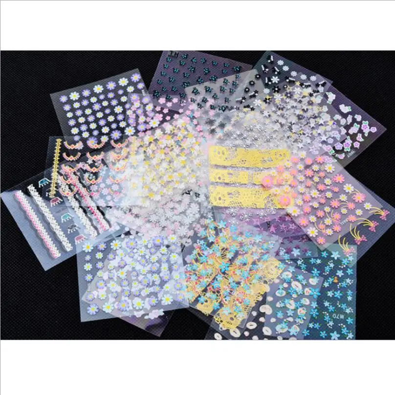 50 Sheets 3D Nail Art Stickers Decals High Quality Mix Color Flowers Design Nail Tips Decoration Manicure DIY Tools T1612