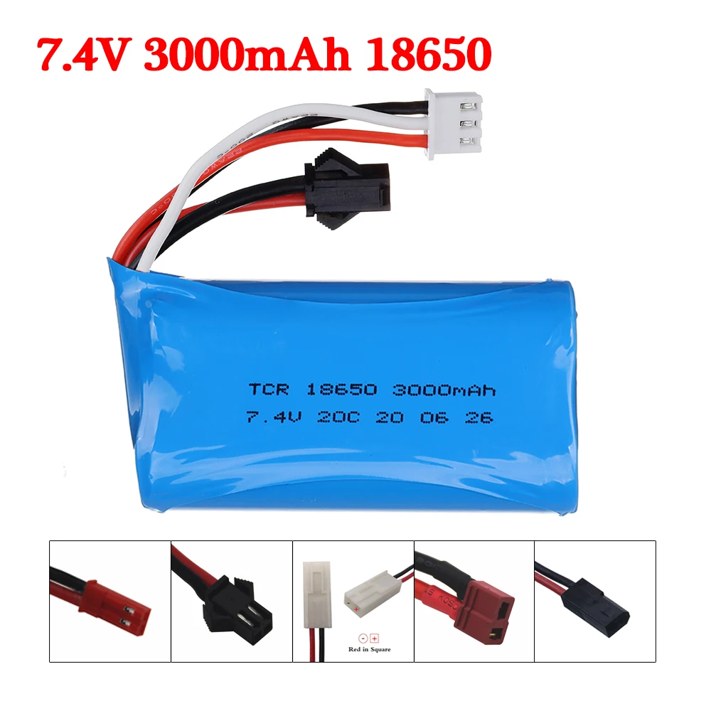 7.4V 3000mAh Lipo Battery 18650 for WPL MN99S U12A S033g Q1 H101 12423 10428 12429 remote control Truck Car Parts T/SM/JST Plug