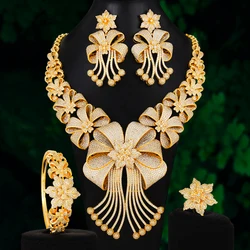 High Quality Original Luxury Romantic Blooming flowers Big Necklace Bracelet Rings Earrings Jewelry Set Bridal Wedding Party