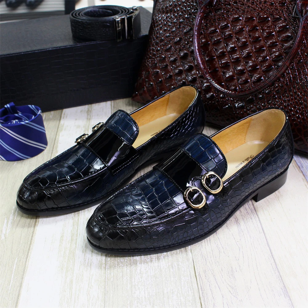 High-end Leather Loafer Cover Foot Button Fish Pattern Handmade Shoes Trend Office Men\'s Formal Shoes Banquet Wedding Shoes