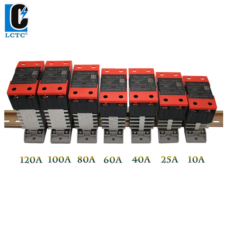 10A 25A 40A 60A 80A 100A 120A Din Rail Mount Solid State Relay SSR Single Phase DC Control AC DC  AC Control AC With Heat Sink