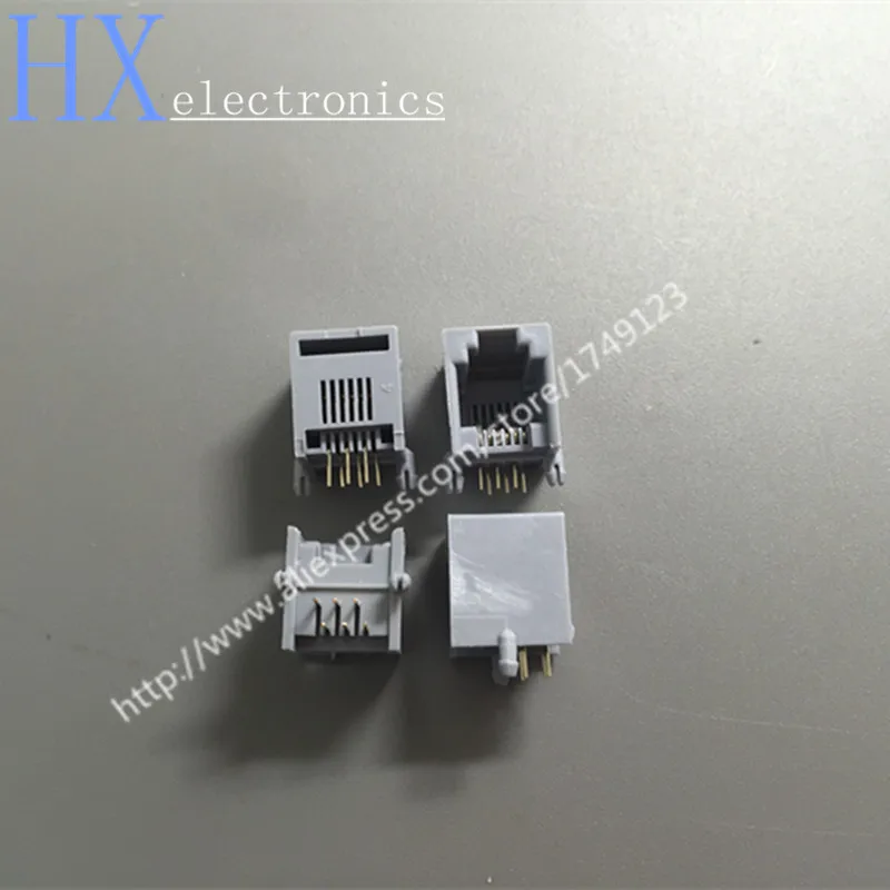 200PCS RJ11 Socket Gray 6p6 RJ12 Phone 90 Degrees 6 Core Crystal Female - 6p6c