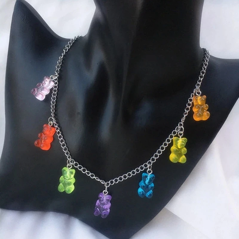 Handmade 33 Colors Cute Judy Cartoon Bear Chain Necklaces, Candy Color Pendant For Women&Girl Daily Jewelry Party Gifts