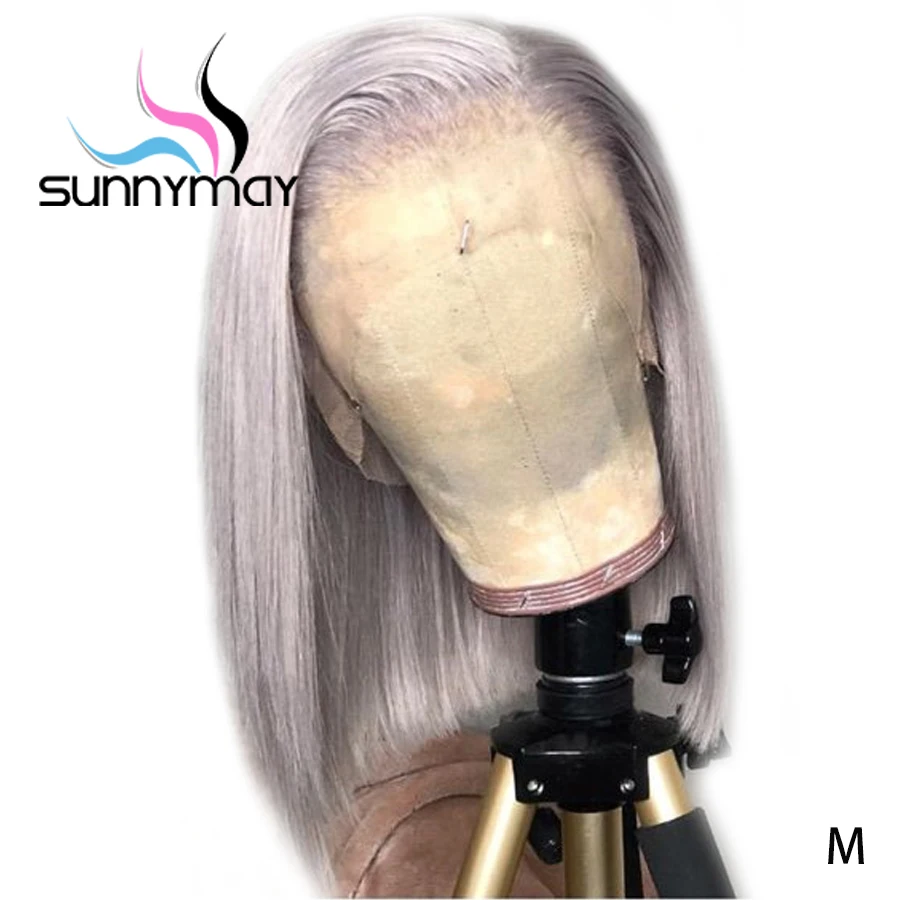 

Sunnymay 13x4 Grey Color Straight Human Hair Wigs Pre Plucked 130% Bob Wigs Remy Hair Lace Front Human Hair Wigs Bleached Knots