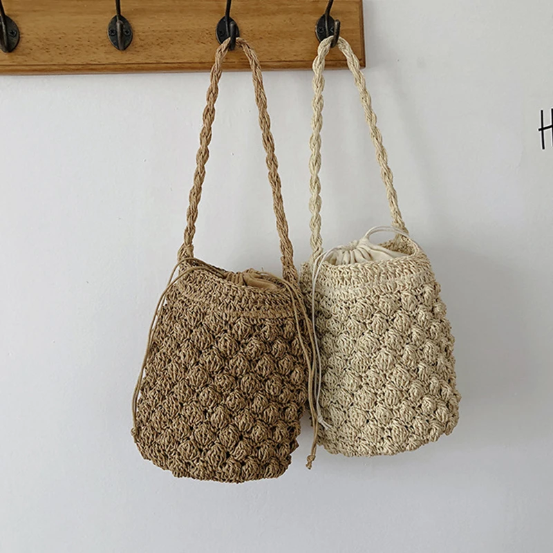 Yogodlns Sommer Stroh Umhängetasche Frauen Große Kapazität Rattan Eimer Tasche Handarbeit Gewebt Strand Tasche Mode Urlaub Handtasche Tote – Detail 25