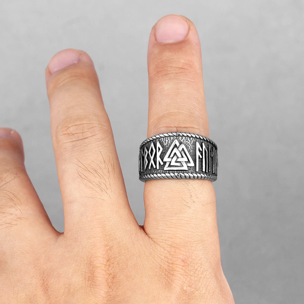 Norse Mythology Viking Odin Triangle Stainless Steel Mens Rings Cool for Male Boyfriend Biker Jewelry Creativity Gift Wholesale