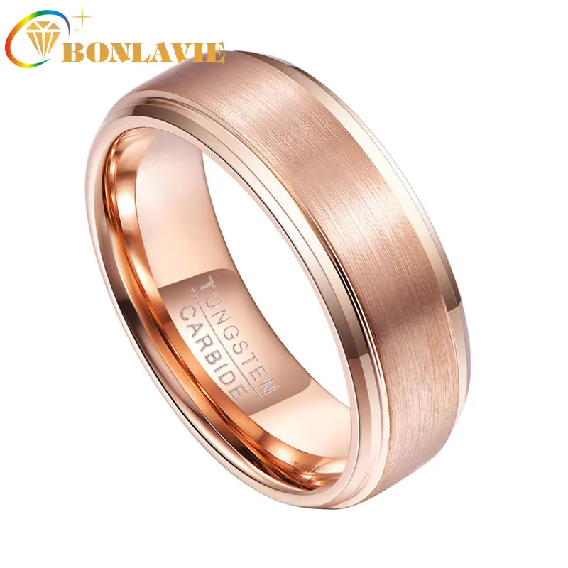 

BONLAVIE Rose Golden 8MM Matte Surface Mens Rings Tungsten Rings Wedding Engagement Rings Fashion Jewelry