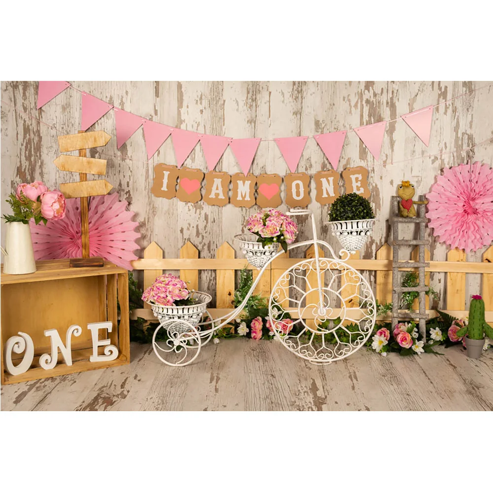 Spring Floral Children One Birthday Photo Background Flower Wood Floor 1st Newborn Baby Birthday Cake Smash Backdrop Photography
