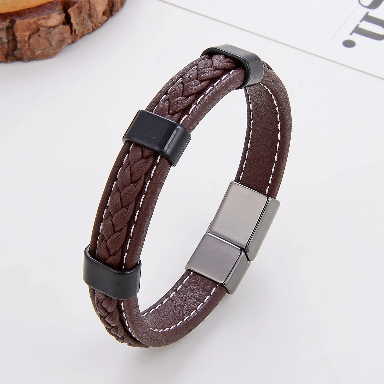 Klassisches geflochtenes Lederarmband für Damen, Zinklegierung, Metall, Herrenschmuck, Armbänder, Damen-Accessoires, 2021, Phevт Alem – Detail 12