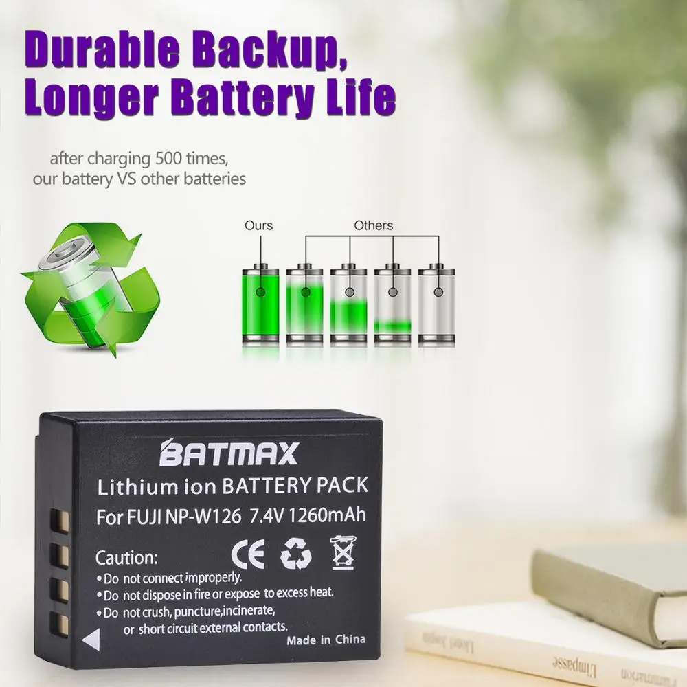 Bateria Batmax NP-W126 W126s i podwójna ładowarka LED do Fujifilm X-T20, XPro1, HS30EXR, X-H1, X-A1, X-A2, X-A5, X-A20, X-E3, X-T3