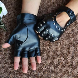 Women Artificial Leather Half-Finger GlovesTheatrical Punk Hip-Hop Driving Motorcycle Performance Party Fingerless Mittens New