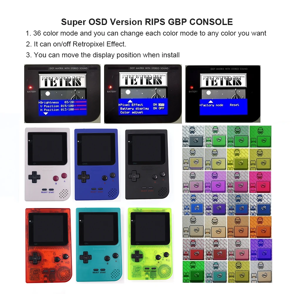 5 levels of Brightness Q5 OSD Menu With IPS High Backlight LCD Game Boy Pocket GBP Console