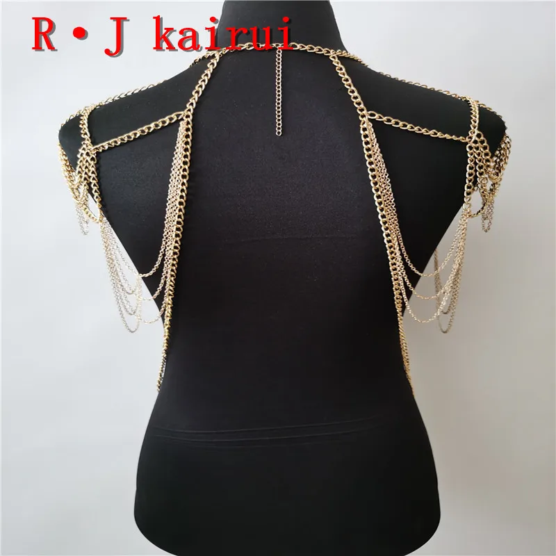 New Fashion B668 Women Punk Gold Colour Chains Jewelry Unique Design Neck Body Shoulder Chains Jewelry Top Costume Jewelry