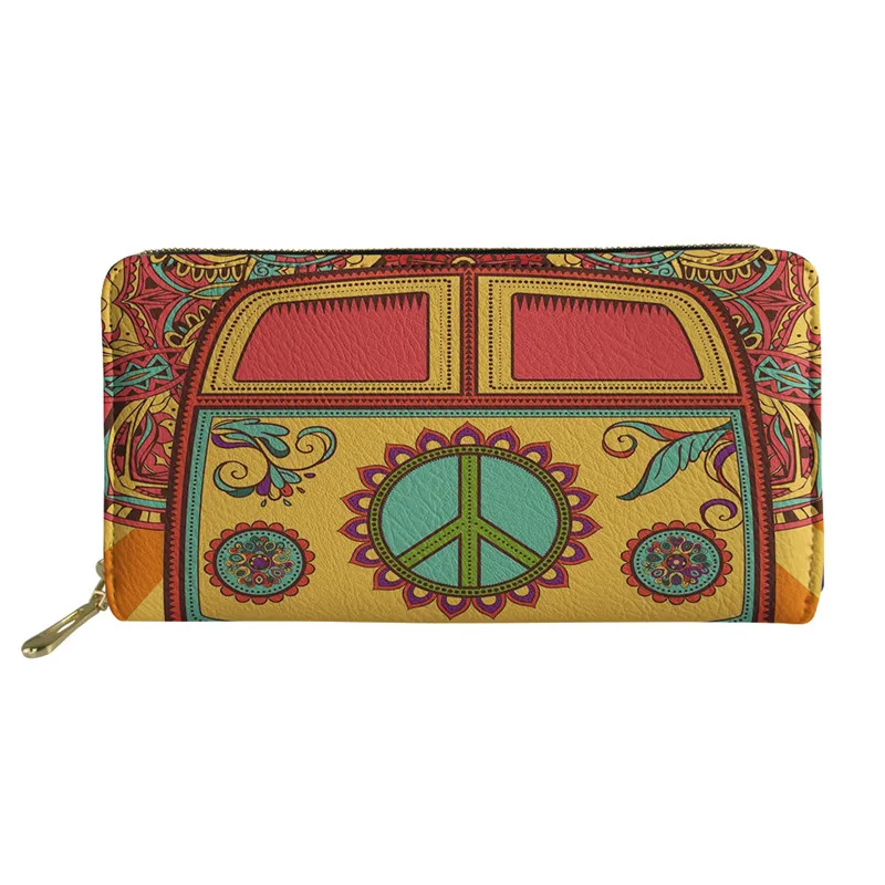 Colorful Hippie Leather Wallets for Women Long Organizer Ladies Zipper Purse Female Ladies Credit Card Holders