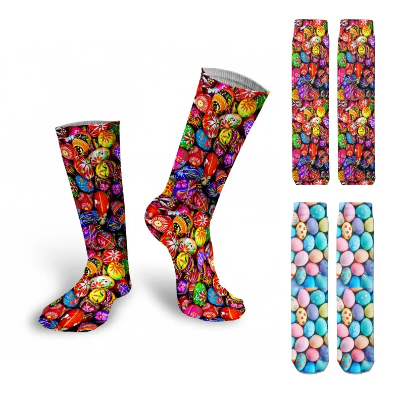 3D Printed Ladies Socks Colorful Easter Egg Pattern Socks Fashion Cute Funny Happy Kawaii Socks