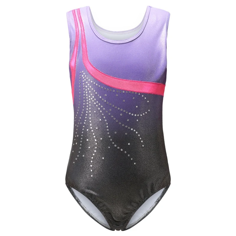 Leotards sem mangas de balé para meninas, bodysuit ginástica, strass glitter, desempenho profissional, roupas de dança para criança