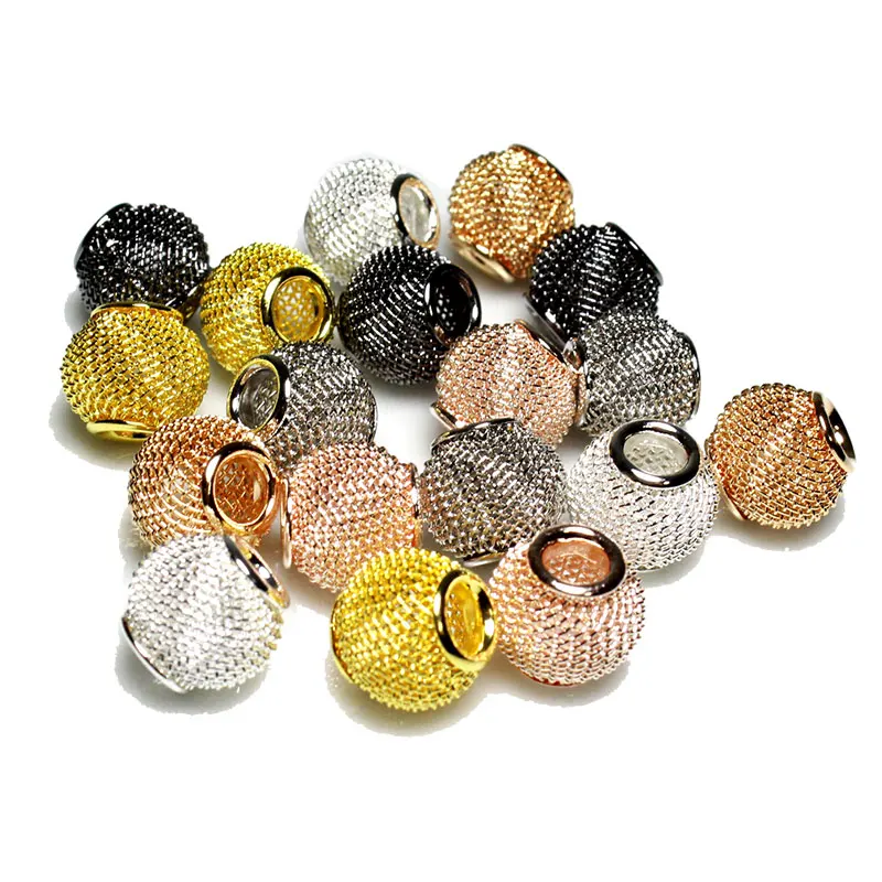 ขายส่งลูกปัดขนาดใหญ่4Mm ตาข่ายสาน Golden Silvery Black Spacer ลูกปัดสำหรับเครื่องประดับ Diy สร้อยคออุปกรณ์เสริม12มม.