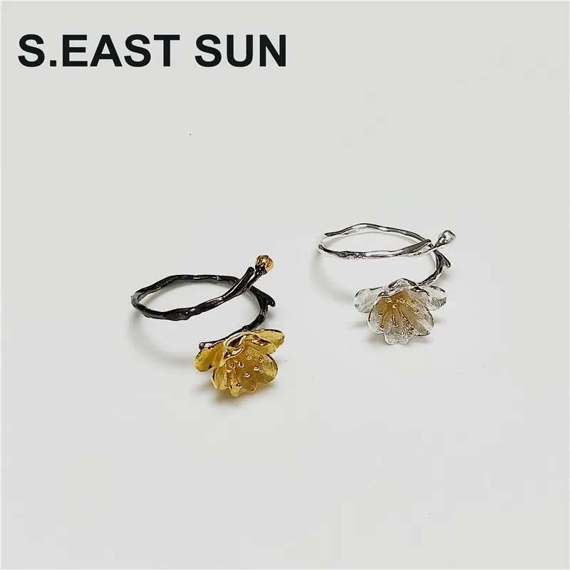 

S.EAST SUN 925 Sterling Silver elegant fashion Begonia flower opening adjustable ring, women's party wedding gift jewelry