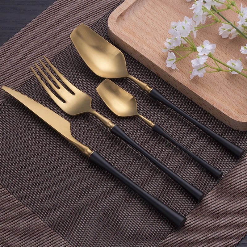 

Spklifey Cutlery Set 4 Pcs Gold Spoon Stainless Steel Cutlery Dinner Set Spoon and Fork Set Dinnerware Kitchen Tableware Set