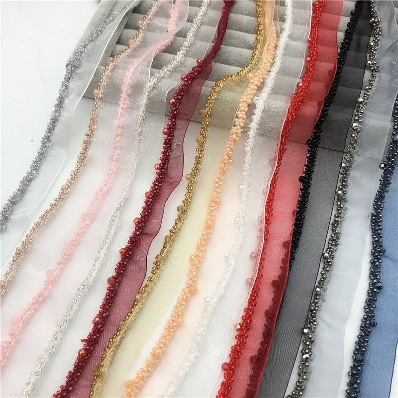 

Hot sale Braid Crystal Beaded Chain Trim Mesh Lace Ribbon Fabric Applique Sewing DIY 0. 78'' Width