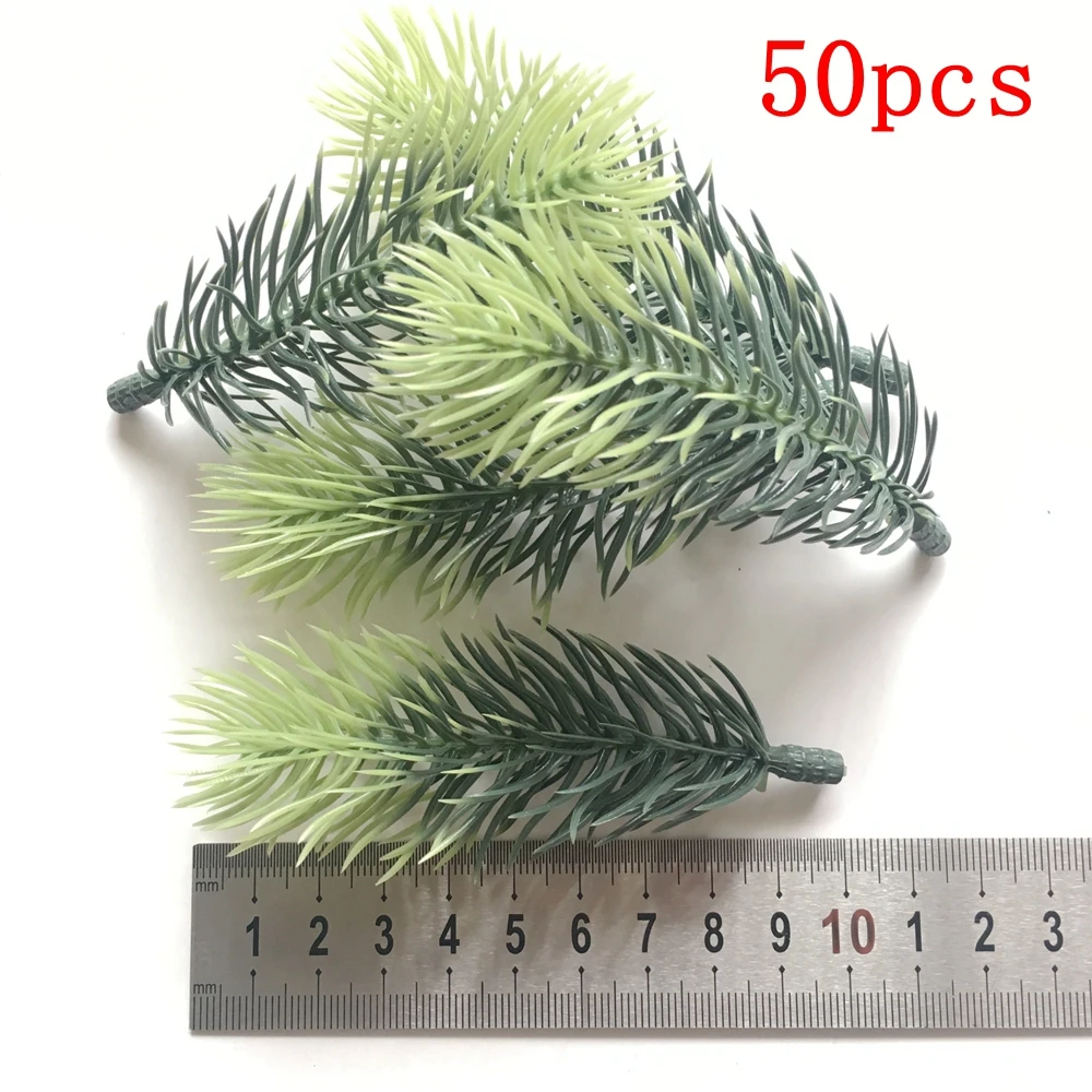 50 Stück Kunststoffpflanzen, künstliche künstliche Tannenzweige, Weihnachtsbaum, Hochzeit, Party, Dekorationen, DIY, Handwerk, Zubehör, Geschenkbox – Detail 6