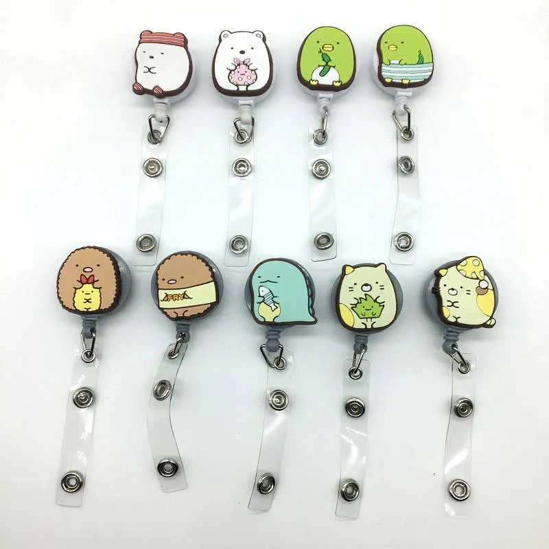 New Cute Silicone Japanese Animals Nurse Doctor Students Retractable Pull Badge Reel ID Lanyard Name Tag Card Badge Holder Reels