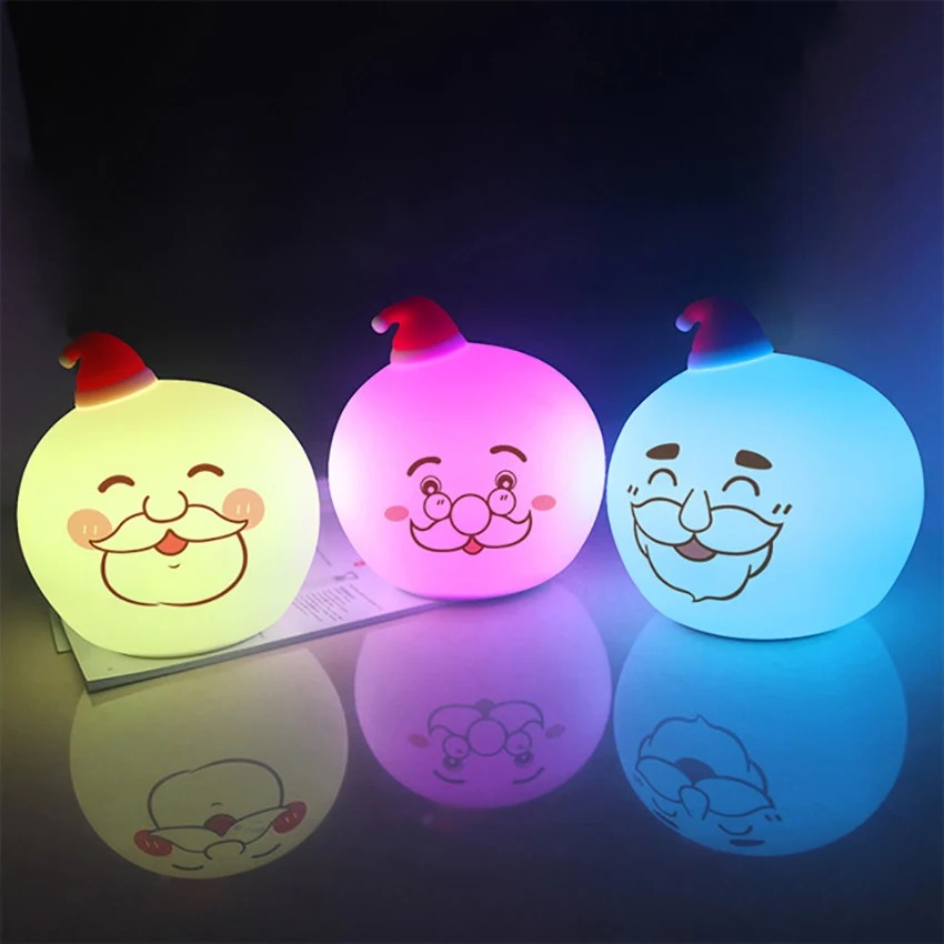 Silicone LED Night Light Christmas Santa Claus Light Cute Lamp Color Changing Birthday Christmas Gift Nightlight for Children