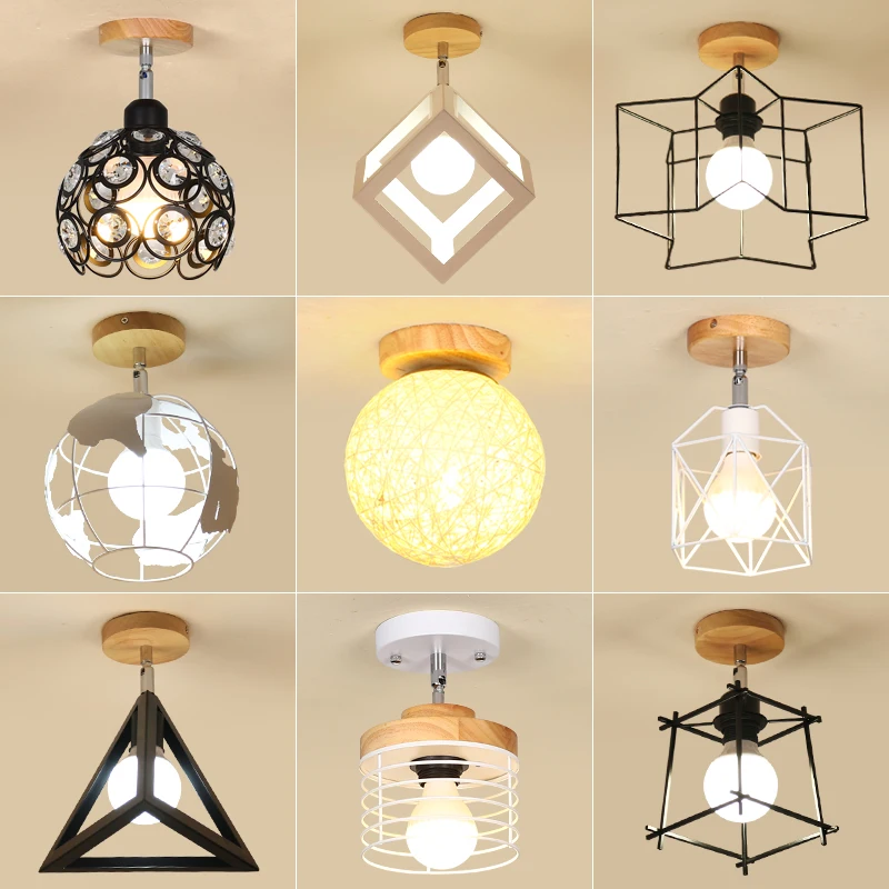 

Retro Ceiling Lamp Vintage Ceiling Light Lamp Cozy Decor for Bed Room Corridor Dining room Black Loft wood and iron E27 Socket