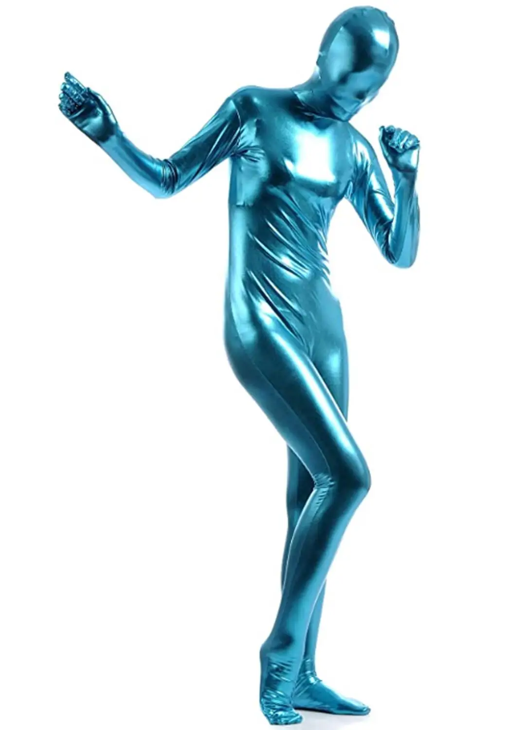 Ensnovo Womens Glanzend Metallic Zentai Een Stuk Spandex Halloween Cosplay Kostuum