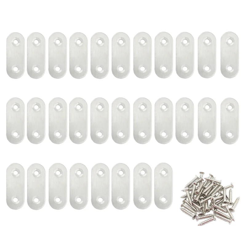 

30 Pack Flat Mending Plate for Wood,Stainless Steel Flat Straight Brace Metal Repair Fixing Wood Brace Joining Plates Connector