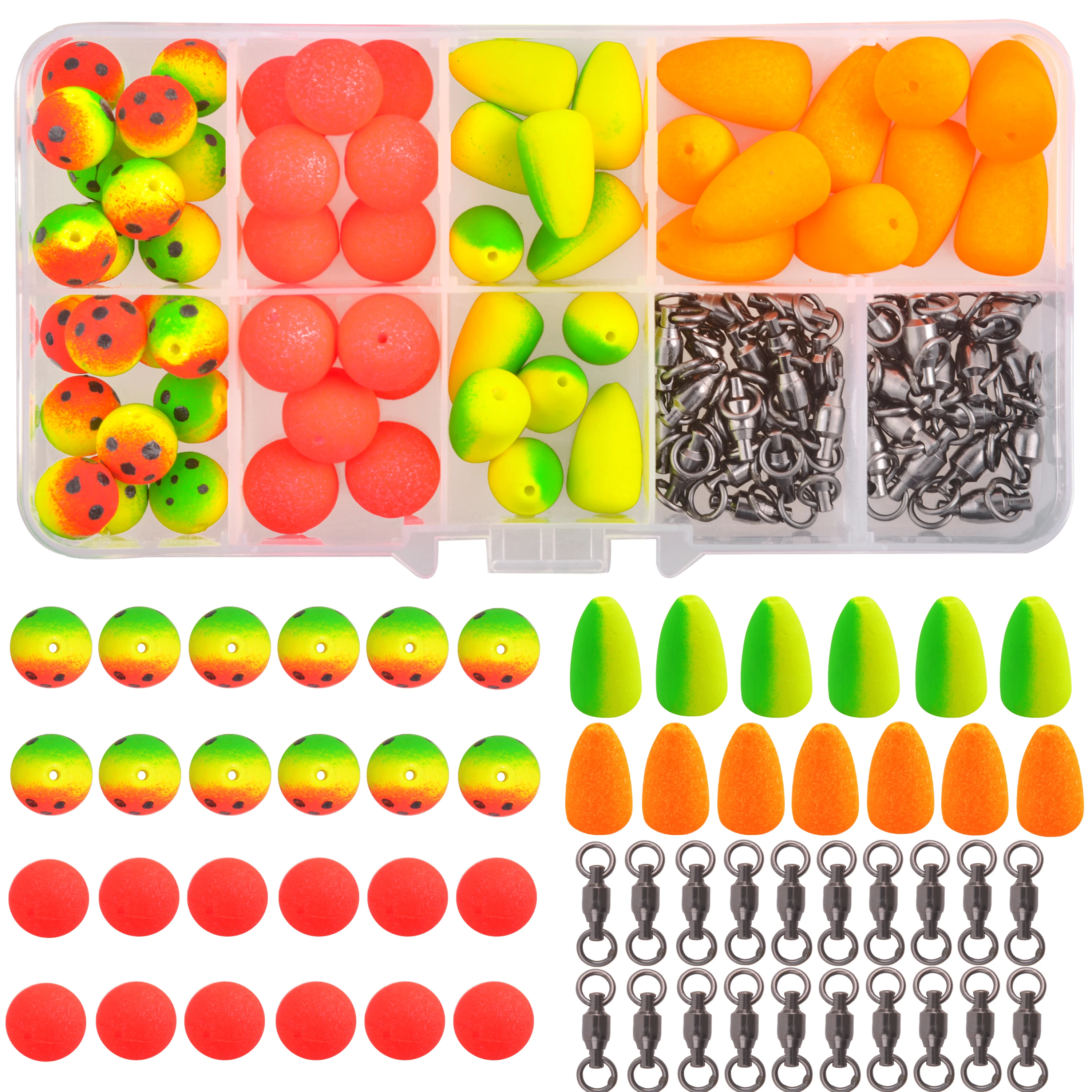 96pcs/Box Foam Fishing Floats Ball Beads Pompano Float Bottom Rig Surf Fishing Rigs For Saltwater Fishing