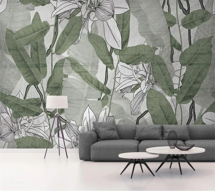 

wellyu Custom mural modern minimalist green small fresh tropical plant leaf background living room bedroom background wallpaper