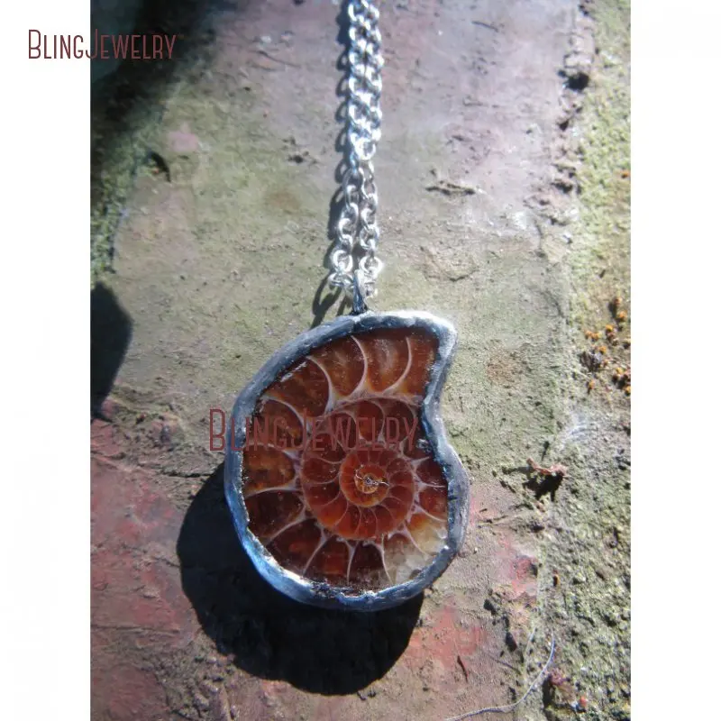 Ammonite Fossil Pendant Silver Plated Soldered Necklace NM29176