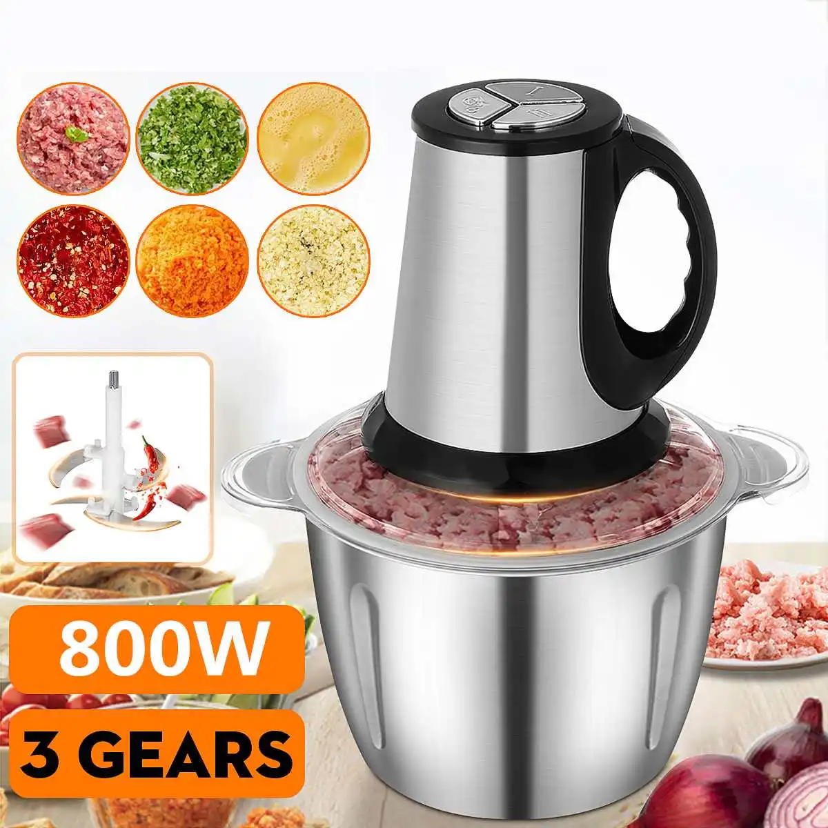 3L/2L Stainless Steel/Glass Meat Grinder 3Speed Electric Chopper Meat Grinder Household Automatic Mincing Machine Food Processor