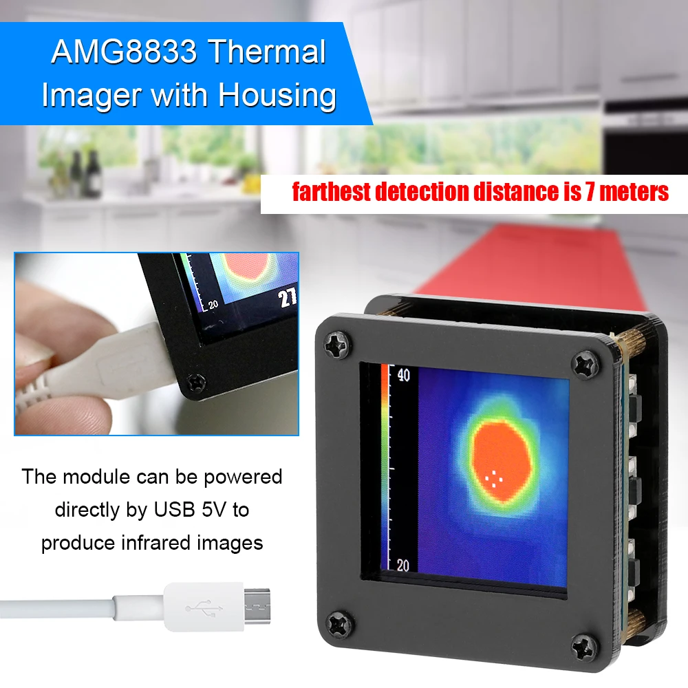 AMG8833 IR 8*8 Infrared Thermal Imager Array Temperature Sensor 7M Farthest Detection Distance with Housing