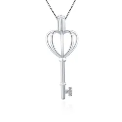 CLUCI 925 Sterling Silver Pendant Women Jewelry Love Key Shaped Real Silver 925 Pearl Cage Pendant Zircon Locket SC030SB