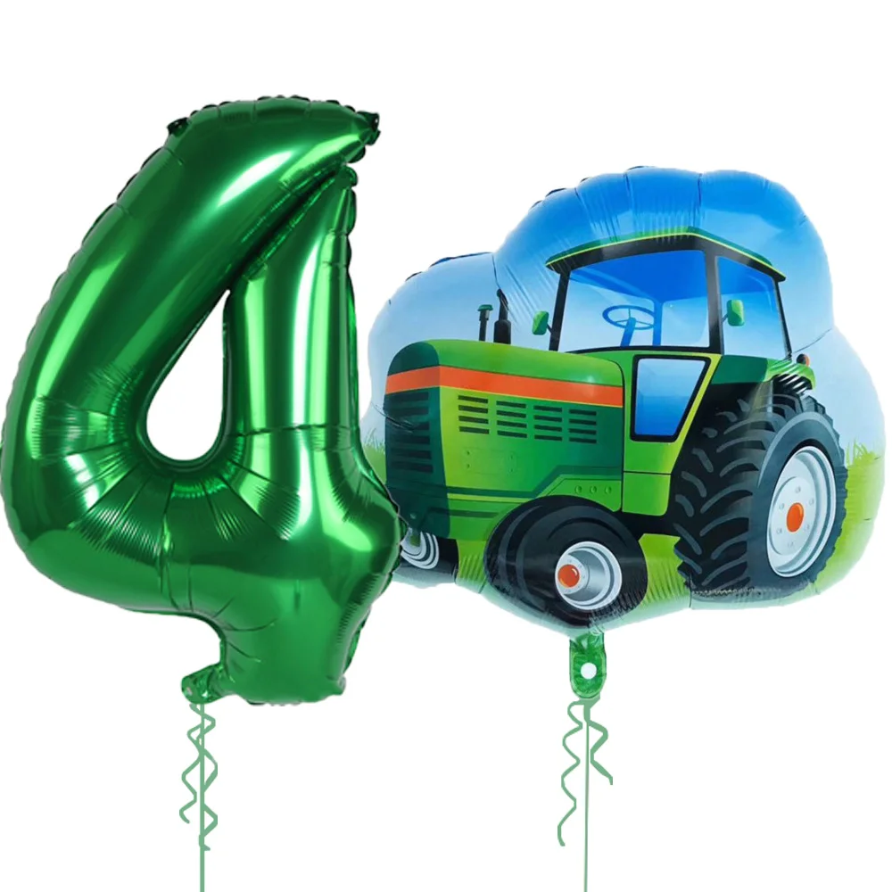 2pcs/set Green Tractor 32inch Number Balloons Kids 1 2 3 4 Years Birthday Party Decoration Balloon Baby Shower Globos