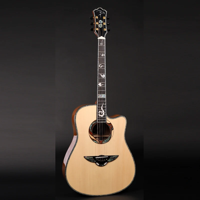 MUXIKA C70 41-inch high-quality acoustic guitar, solid spruce top, KOA + maple back, ebony fingerboard