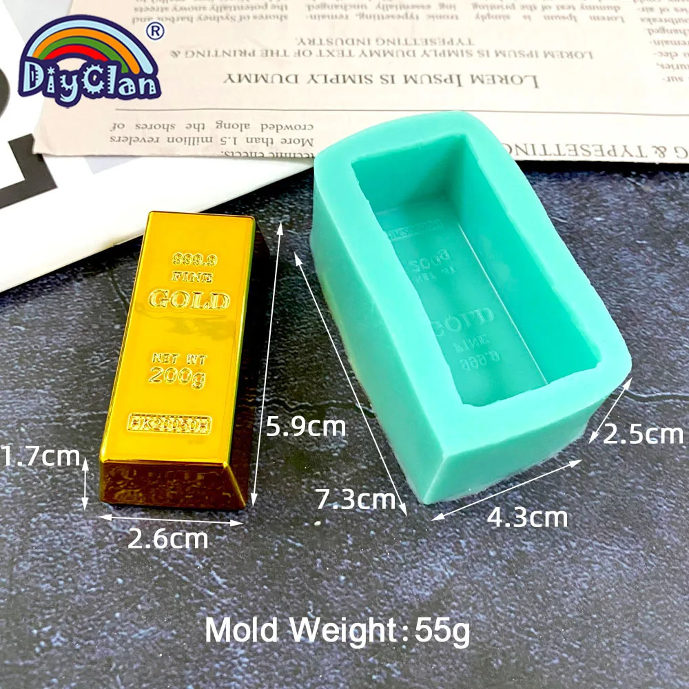 999.9 Gold Brick Shape Silicone Cake Mold Chocolate Handmade Soap Candle Gold Bar Shape Form F0964JT