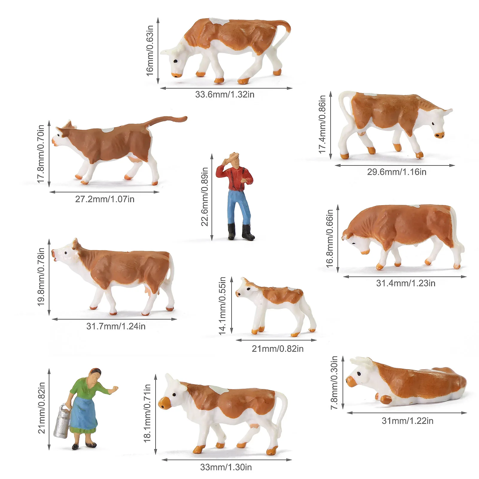 Evemodel 36pcs Model Trains HO scale 1:87 Mini Painted Model Cattle Cows with Shepherd Farm Animals AN8719