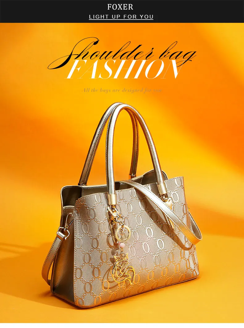 FOXER Split-Leder Monogramm-Handtasche Damen Schultertasche Rindsleder Luxus Mode Damen Umhängetasche Geldbörse Geschenk für Ehefrau – Detail 1
