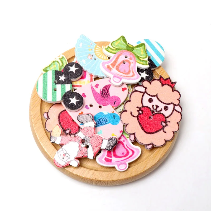 Button fashion Random mix Painting Wooden Buttons For Crafts Scrapbooking Sewing Clothes Button DIY Apparel Supplies