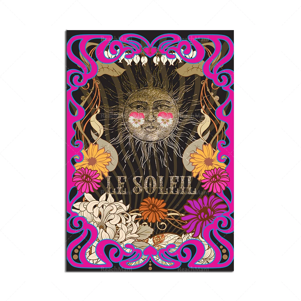 Tarot card Le Soleil, La Lune wall art Bohemian canvas painting poster hippie Nordic bedroom living room decoration