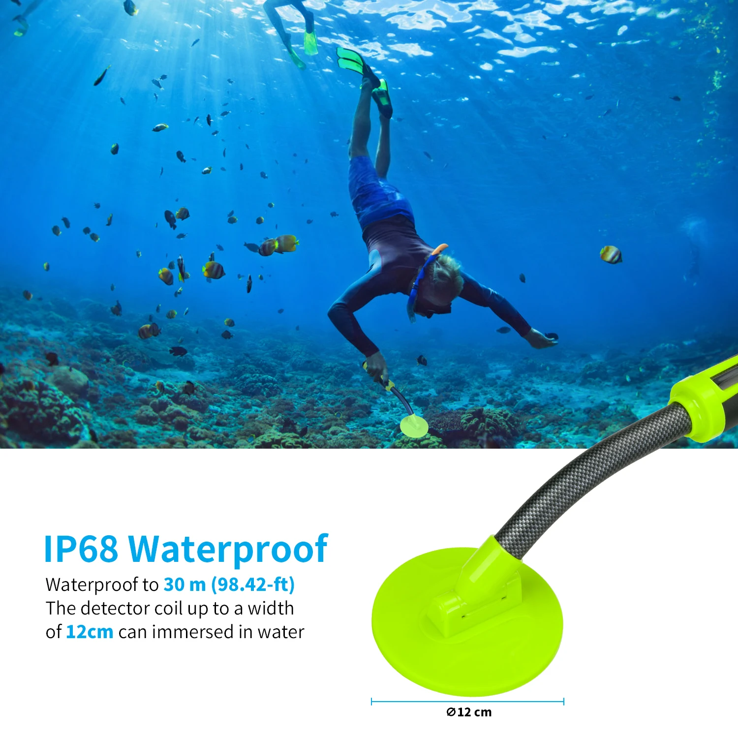 Metal Detector 100Feet Underwater Fully Waterproof Pin Pointer Handheld Pulse Induction Targeting with Audio Vibration Indicates